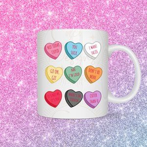 Conversation Hearts 12 oz Ceramic Coffee Mug Cup, Valentine's Day Gift